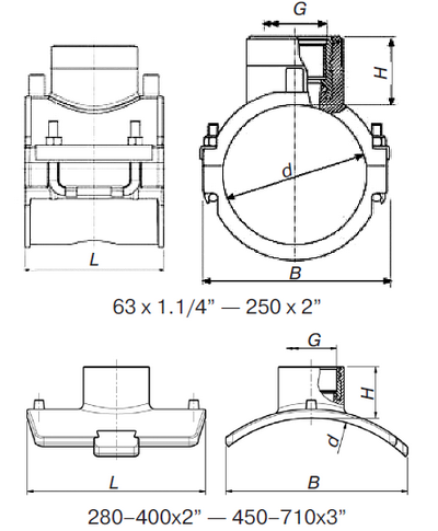 Седловой отвод (переходный седелочный отвод) SDR 11 PE 100 PN 10 493804